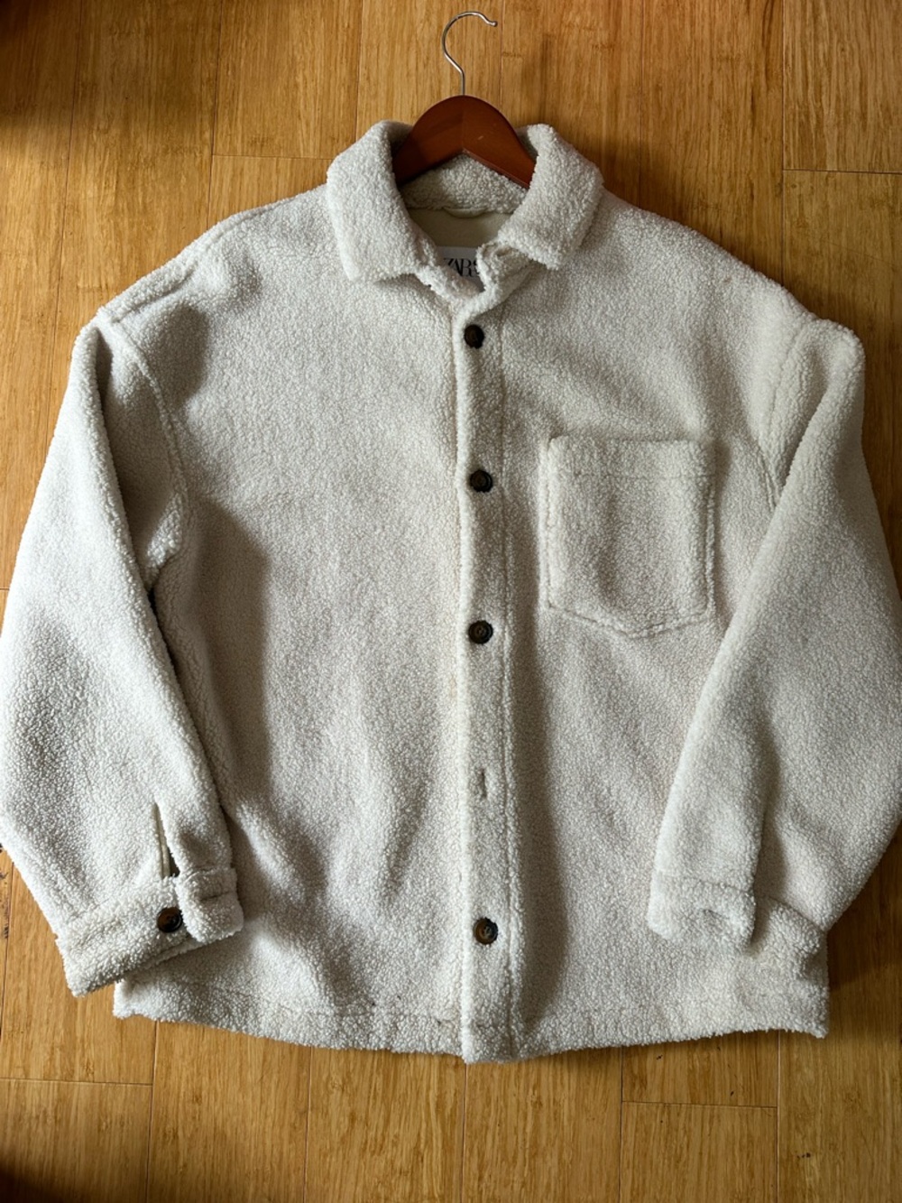 Zara Off-White Sherpa Button-Up Shirt Jacket